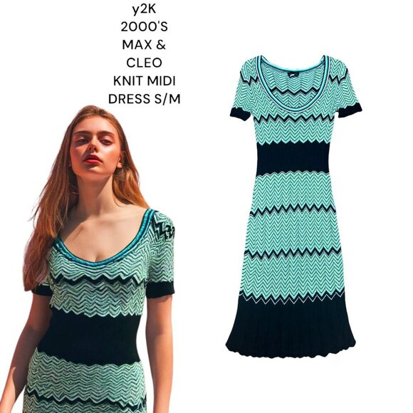 Y2K 2000'S DRESS MAX & CLEO STRIPED KNIT MIDI  S/M - Picture 1 of 6